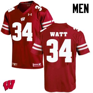 Men's Wisconsin Badgers NCAA #34 Derek Watt Red Authentic Under Armour Stitched College Football Jersey PZ31C72KE